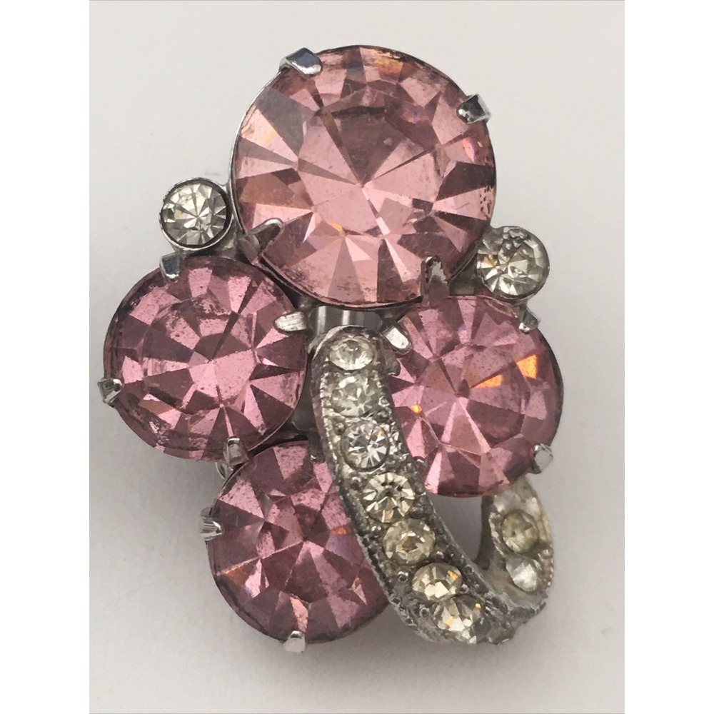 Vintage Eisenberg pink rhinestone clip-on earrings